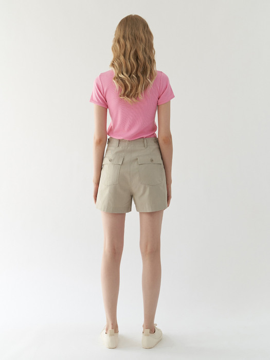 Ribbed Slim T-Shirt ( Rose pink )