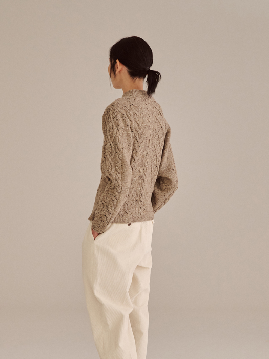 BEIGE WOOL BLEND CABLE KNIT TOP