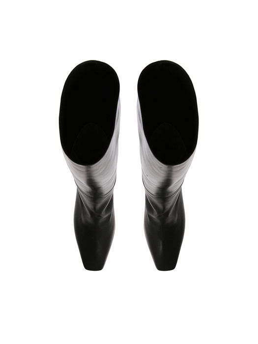 MD1075 Square Toe Long Boots-Black