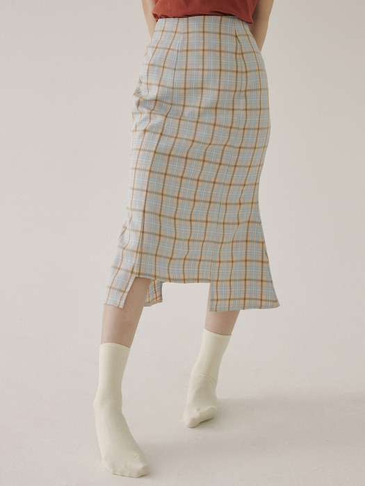 KST MERMAID CHECK SKIRT PINK