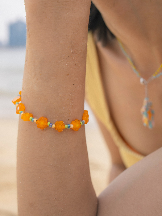 Orange flower glass bracelet