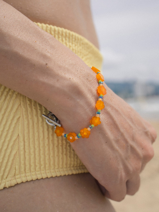 Orange flower glass bracelet