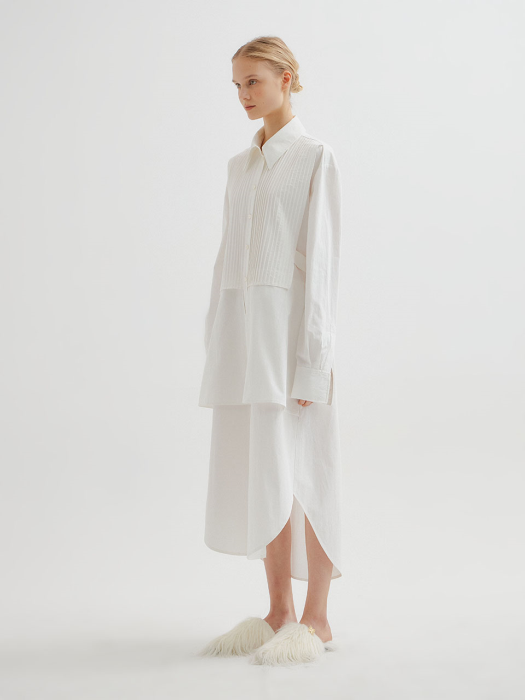 TALE Pintuck Layered Shirt Dress - White