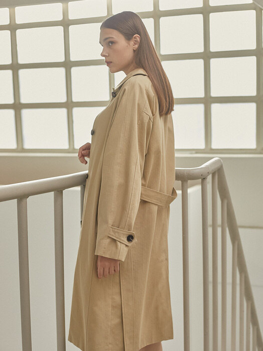 Herringbone Mac Trench Coat - Olive Beige