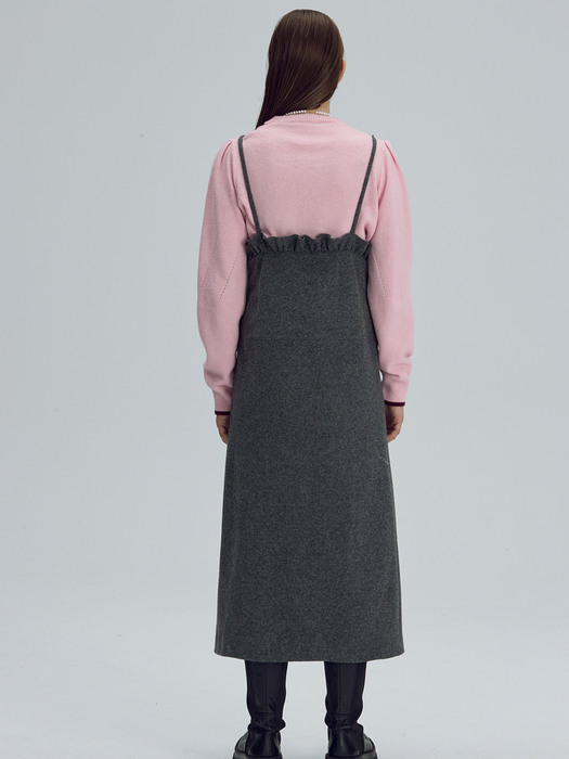 Frill wool layered dress - Charcoal