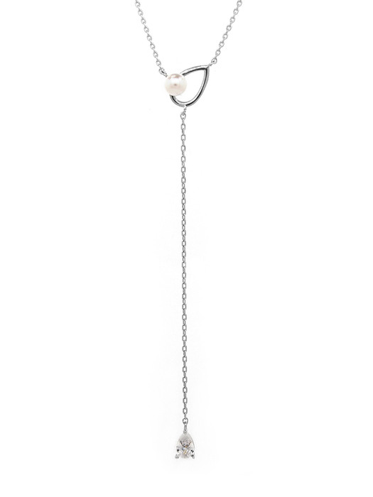 Pearl n Cubic Long drop Necklace (Silver925)