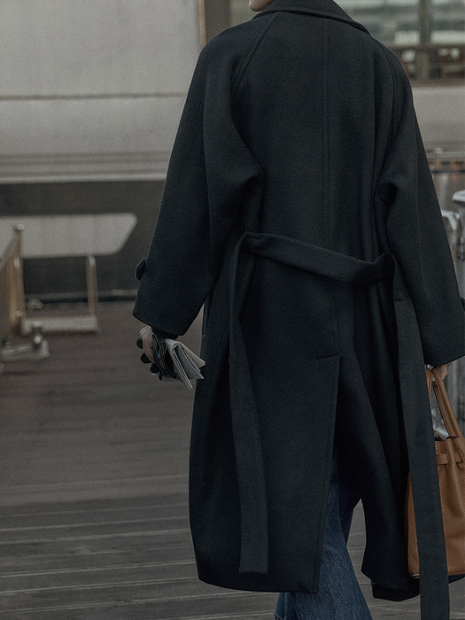[EXCLUSIVE] Belted Single Wool Coat (Dark Navy)