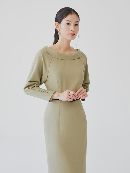[미전시]OSCAR Boatneck H-line dress (Olive green)