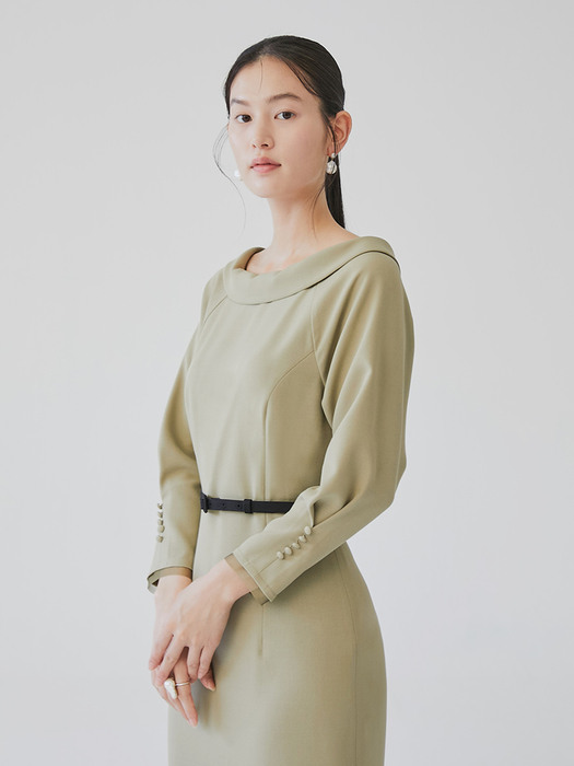 [미전시]OSCAR Boatneck H-line dress (Olive green)