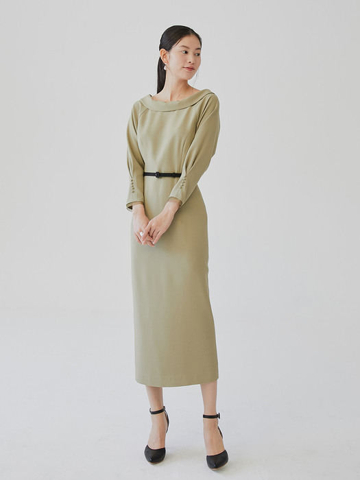 [미전시]OSCAR Boatneck H-line dress (Olive green)