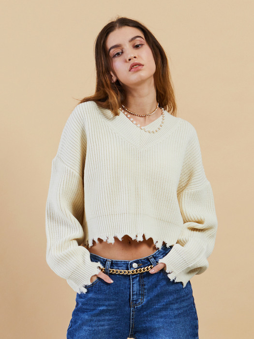 FAN YOUNG damaged crop knit top