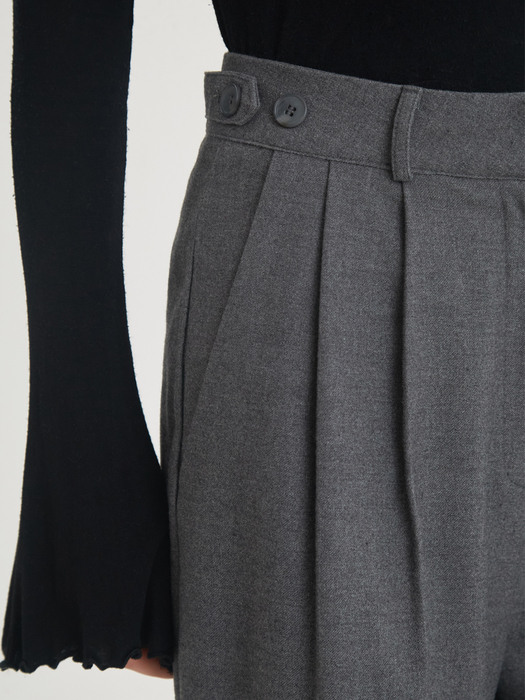 Two-Tuck Button Wide Wool Pants (Charcoal)