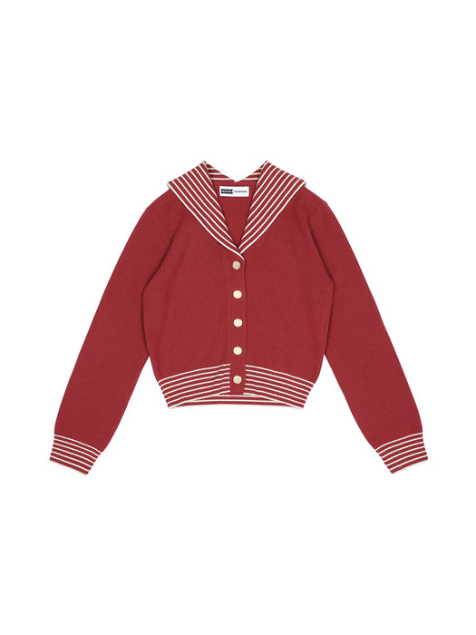 [EXCLUSIVE] Sailor Collor Knit Cardigan - Red/Cream