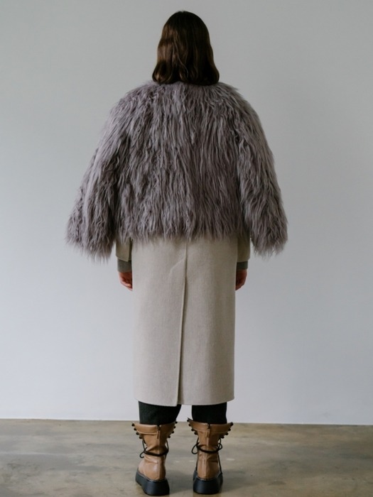  Long Hair Lambs Fur Jacket _ Grey   
