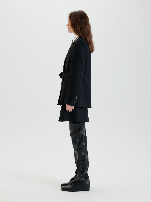 TENNY Oversized Double Breasted Jacket with corsage belt - Black