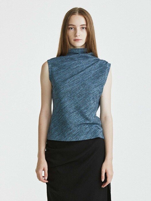 21AW Ruched Sleeveless Knit Vest-Blue