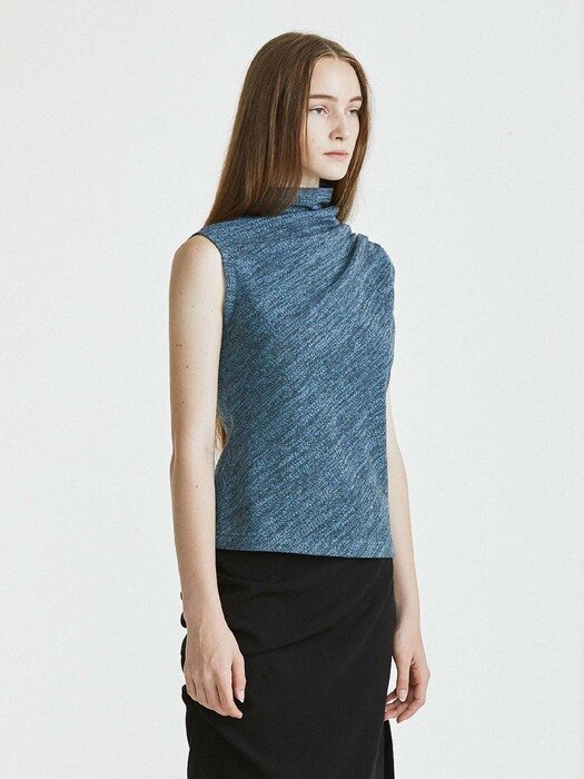 21AW Ruched Sleeveless Knit Vest-Blue