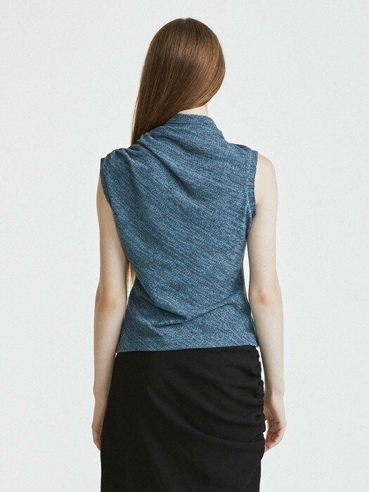 21AW Ruched Sleeveless Knit Vest-Blue