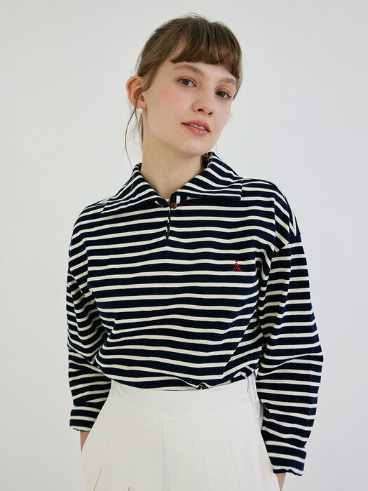 Button Collar Stripe T-shirt_NV