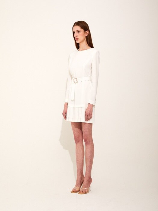 Claire pleats chiffon dress [White]
