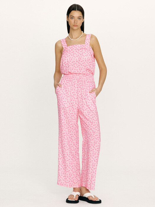 [N]POHUE Bending wide pants (Pink flower)