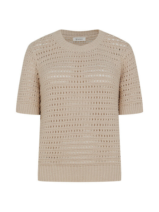 [단독]Crew Neck Crochet Knit Top-Light Beige