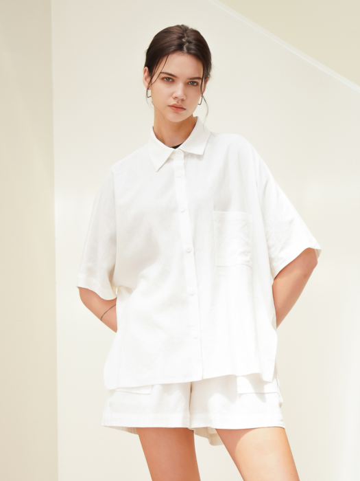 Half Sleeve Linen Shirt_Ivory