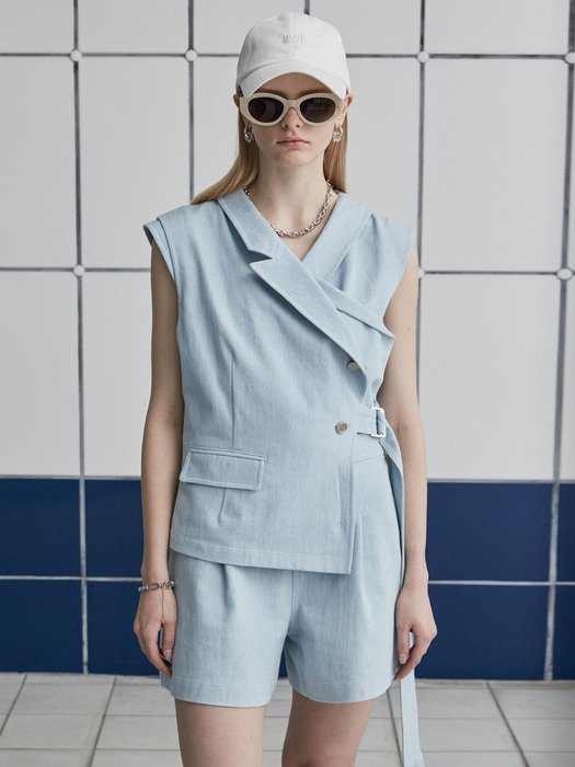 DELPHINE Double Layered Denim Jumpsuit_Blue