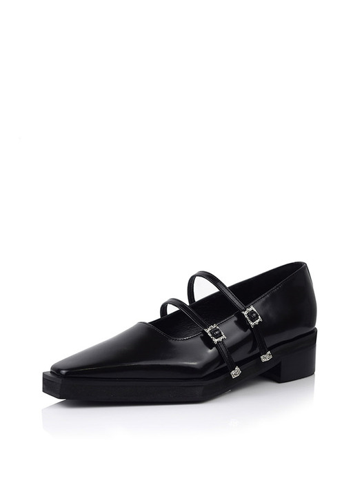 Ore two strap buckle loafer black