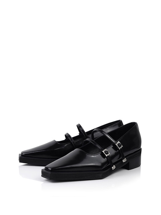 Ore two strap buckle loafer black