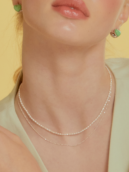 (SET) Petit oval pearl+Shine Tinsel Necklace SE0167