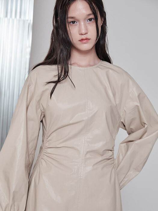 Shirring Volume Sleeve Dress  Beige (KE2871M03A)