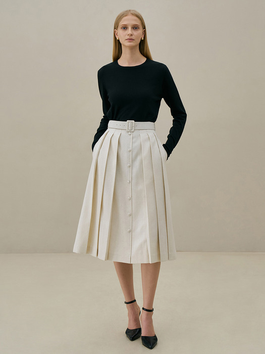 JANE Belted pleats skirt_ivory