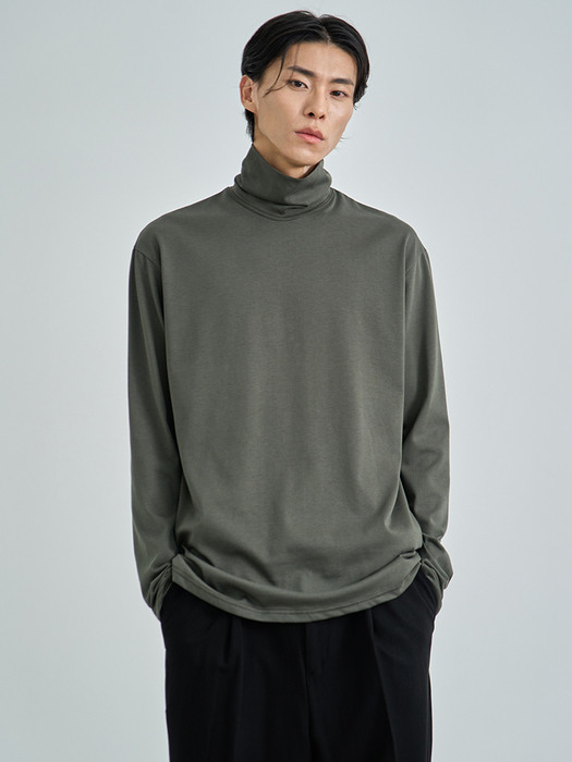 SUPIMA RELAXED TURTLE NECK T-SHIRTS [GREEN] 