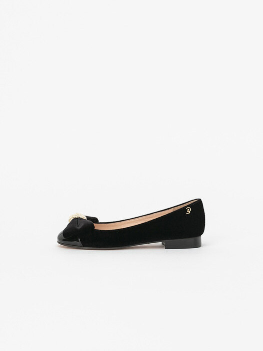 Palani Ribbon Flat Shoes in Black Velvet