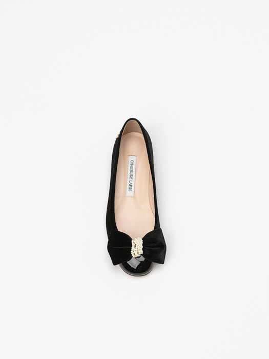Palani Ribbon Flat Shoes in Black Velvet