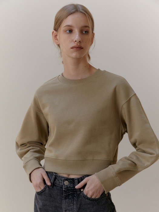 CURVED SLEEVE TERRY SWEAT SHIRT SAGE