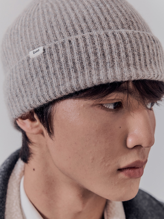 WHOLEGARMENT RACCOON CASHMERE BEANIE OAT GREY MELANGE_M_UDHE2F131G2