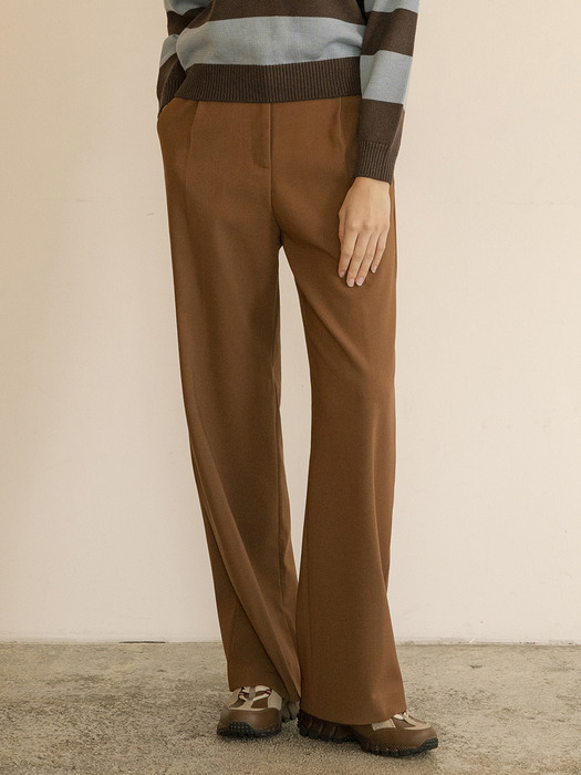 P3127 Daily half banding slacks_Brown