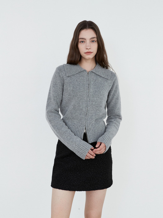 AD014 merino wool collar 2way zip-up knit (gray)
