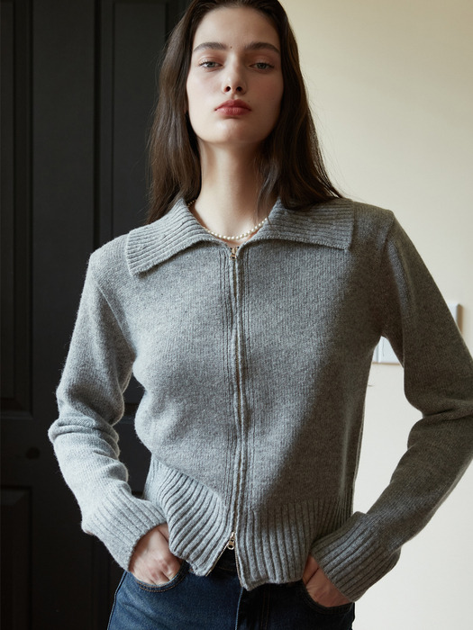 AD014 merino wool collar 2way zip-up knit (gray)