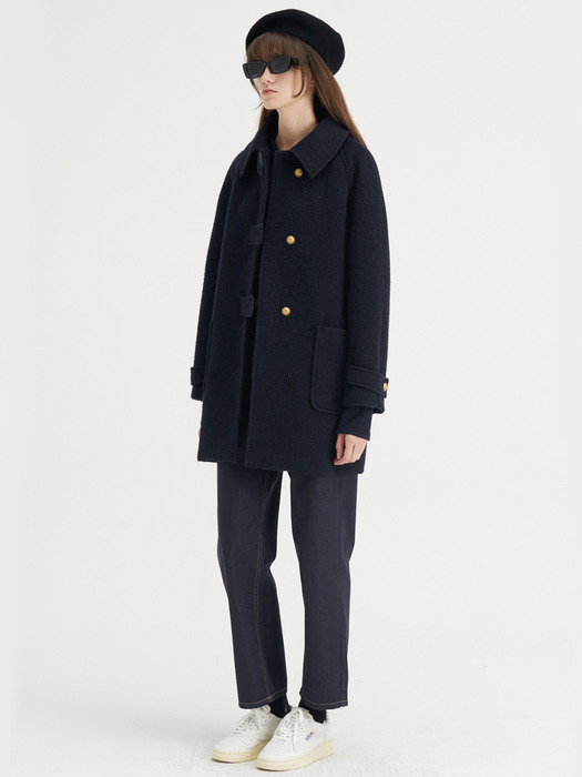 22 Winter_ Navy Boucle Half Coat