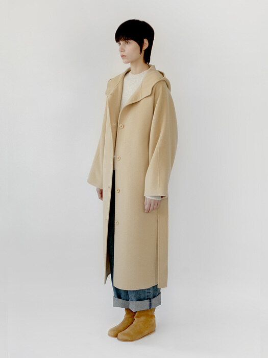 handmade hooded coat beige