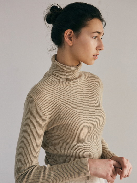 SLIM RIBBED TURTLENECK KNIT_CHARCOAL