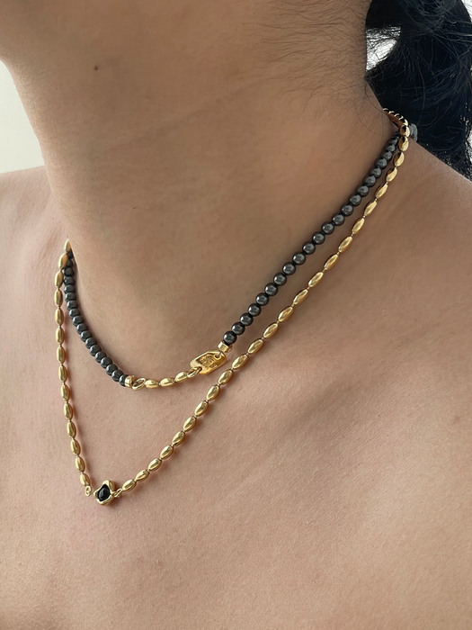 mono pearl gold necklace (cream,grey,black)