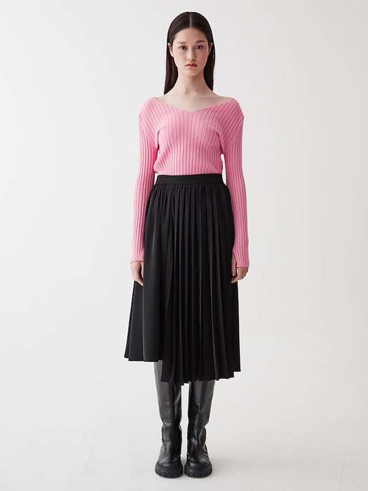 VNeck Ribbed Knit Pullover  Pink (KE3151M02X)