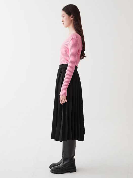 VNeck Ribbed Knit Pullover  Pink (KE3151M02X)