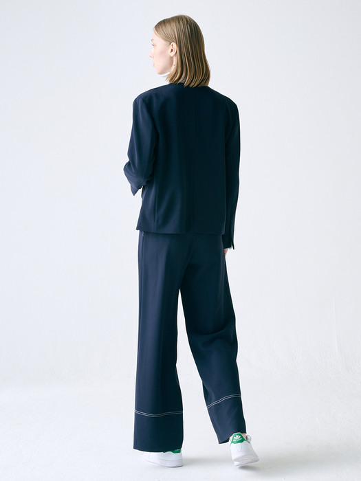 [Drama Signature] Collarless Blazer + Stitch Trousers SET