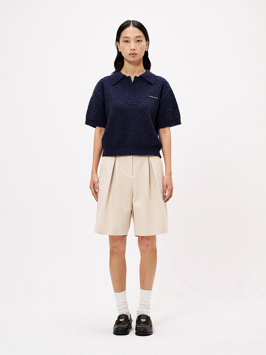 Boucle Knit Polo Shirt - Navy