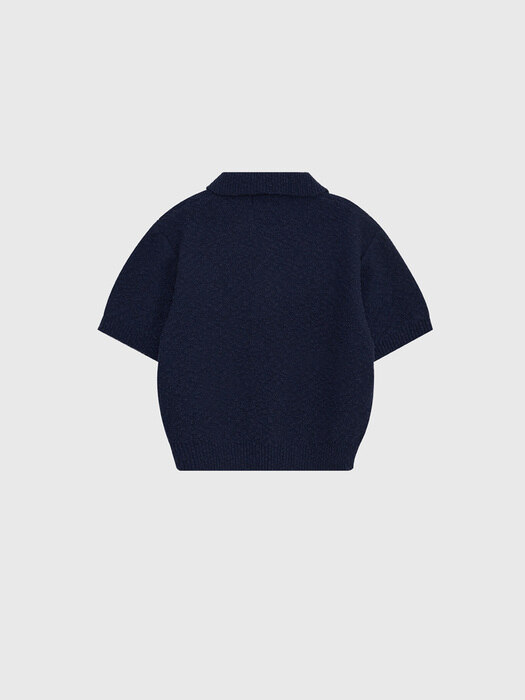 Boucle Knit Polo Shirt - Navy